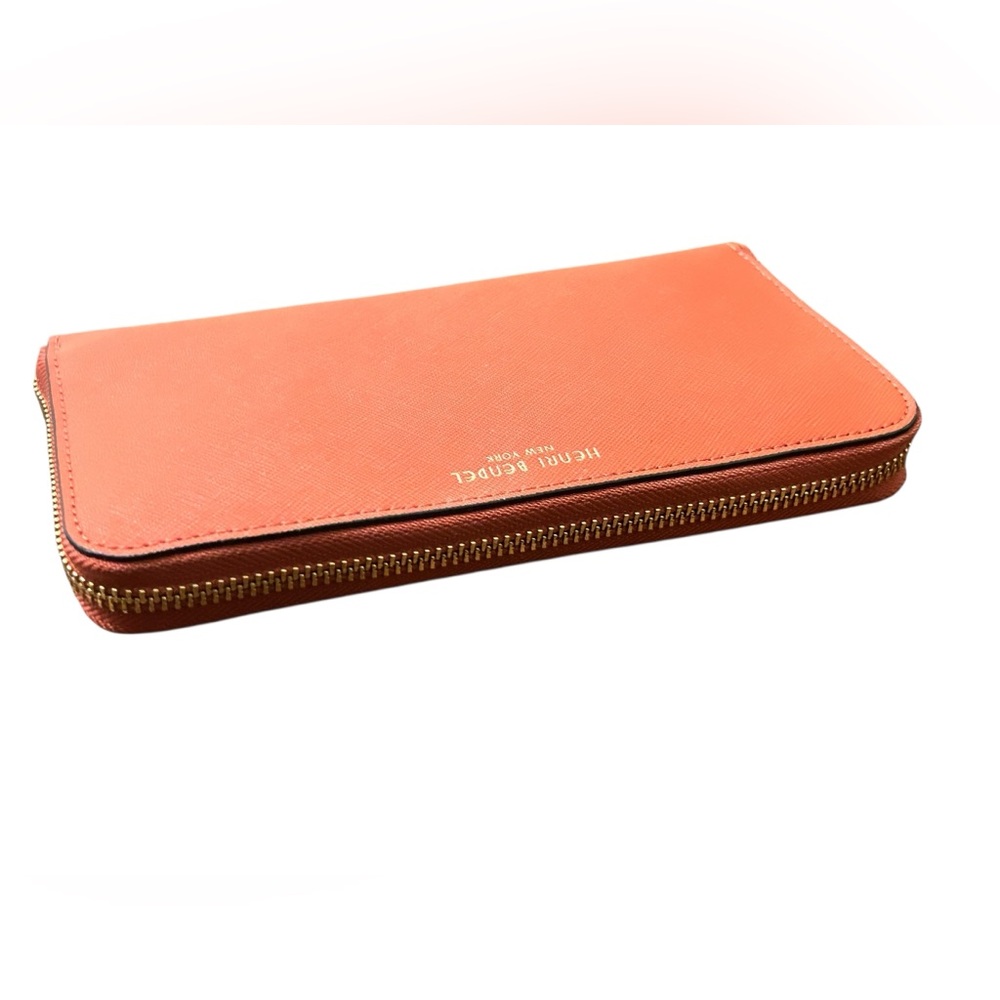 Henri Bendel Zip Around Wallet Orange Saffiano Leather - Picture 4 of 10